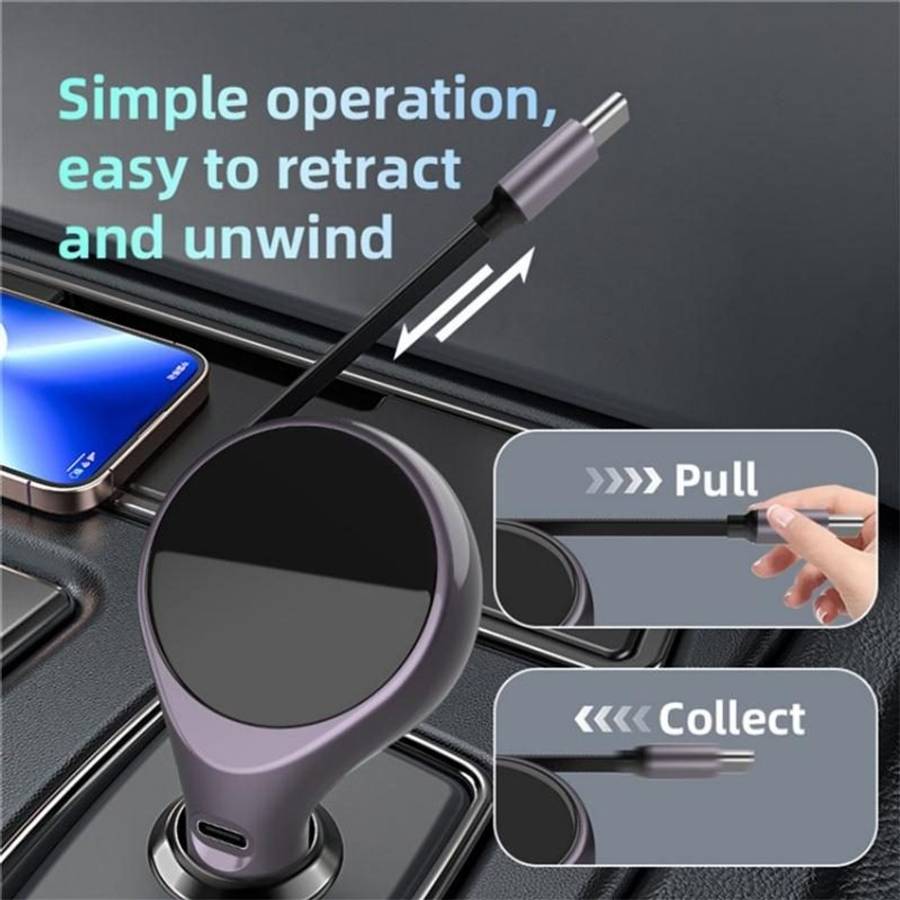 K1 With Retractable Cable Car Charger Type-C PD 20W Fast Charging Adapter