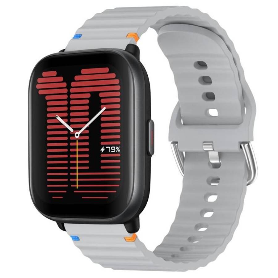 For Amazfit Active Wavy Grain Stitched 20mm Silicone Watch Band(Gray)