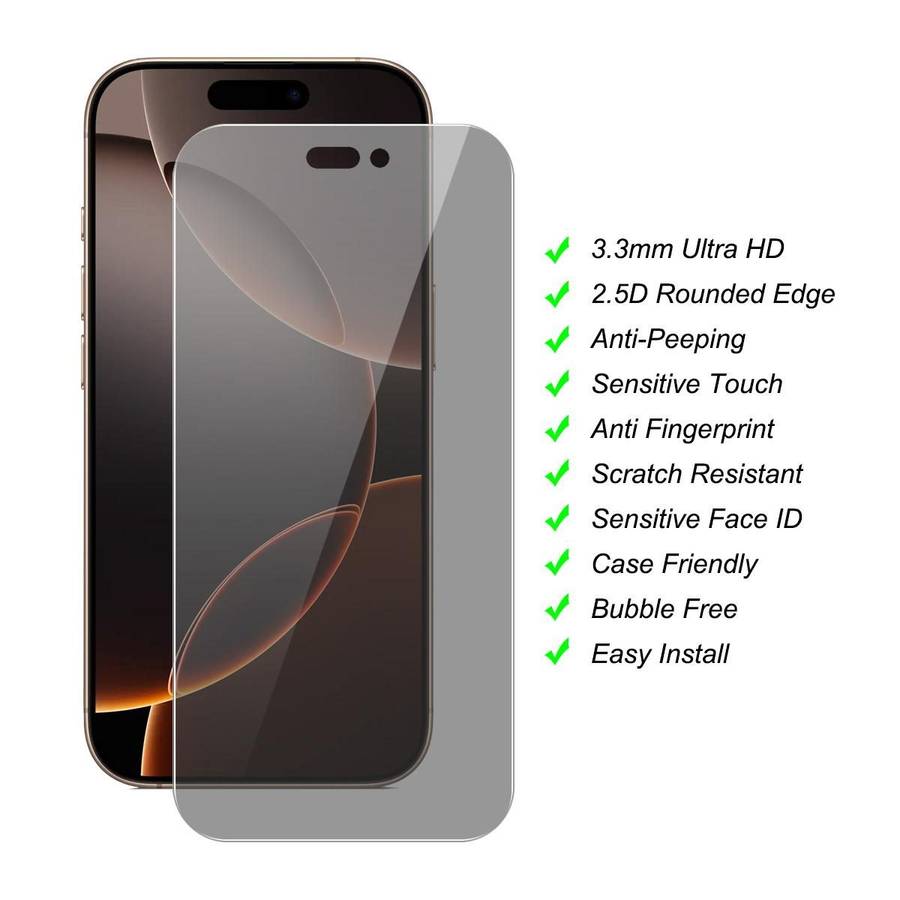 For iPhone 16 Pro Max JUNSUNMAY 25pcs Privacy Screen Protector Tempered Glass Film