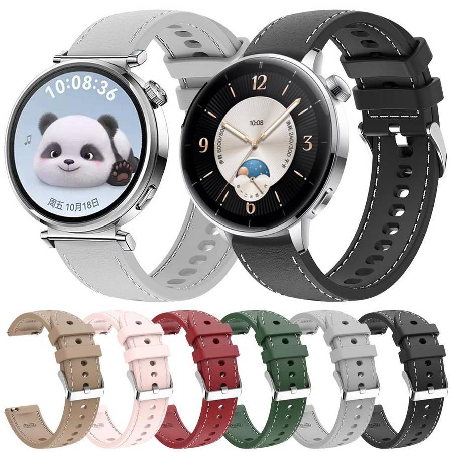 18mm Stitched Silicone Watch Band(Desert Silver)
