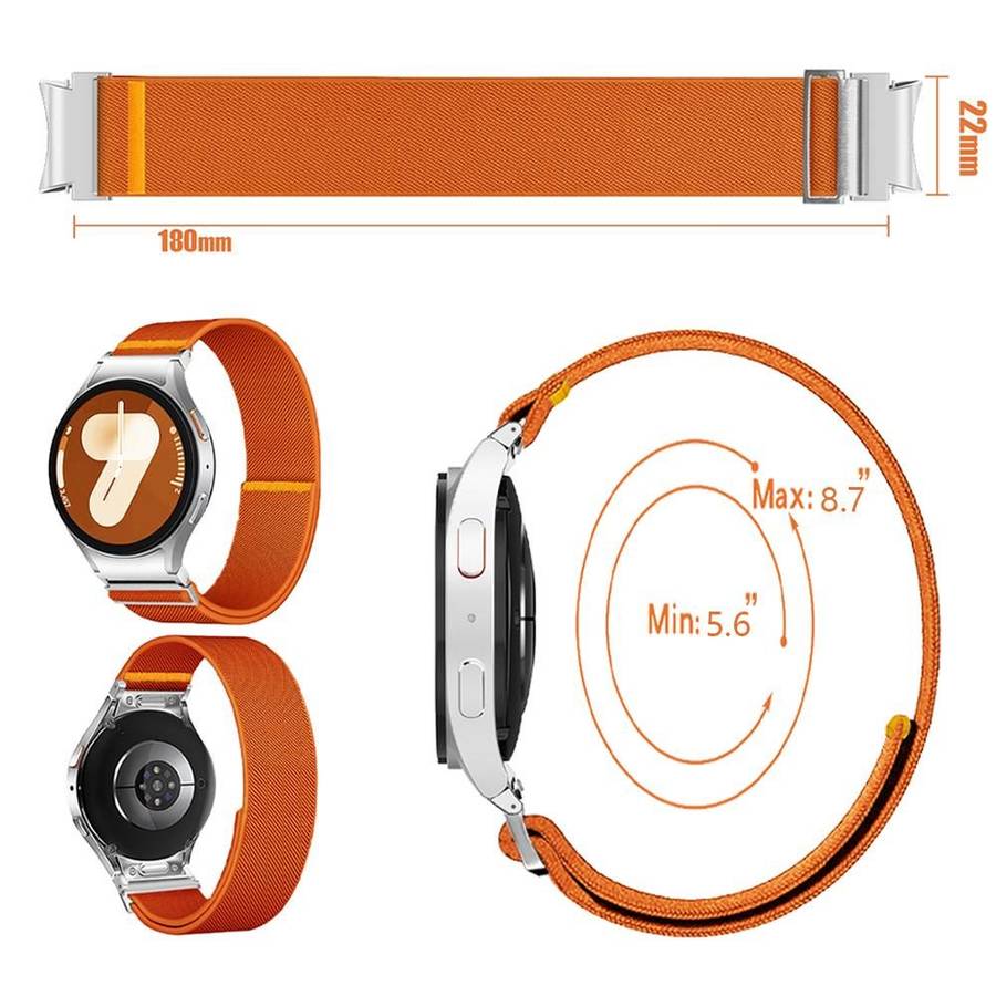 For Samsung Galaxy Watch FE / 7 / 6 / 5 / 4 Adjustable Single Loop Elastic Nylon Watc ... (Orange)