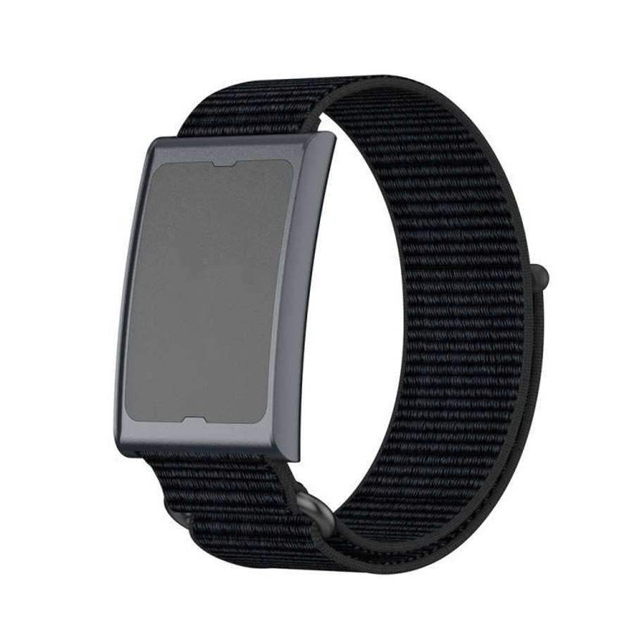 For Amazfit Helio Strap Metal Ring Two Sections Nylon Hook and Loop Fastener Watc ... (Deep Black)