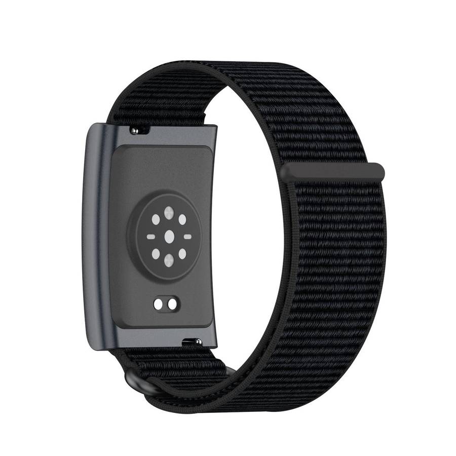 For Amazfit Helio Strap Metal Ring Two Sections Nylon Hook and Loop Fastener Watc ... (Deep Black)