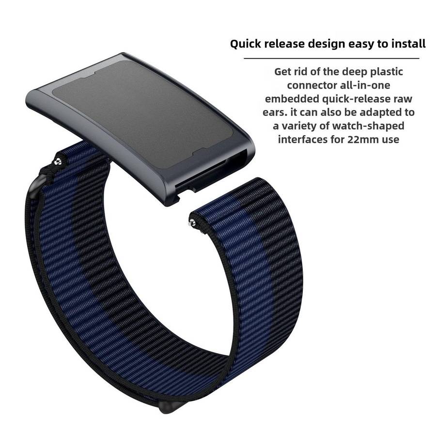 For Amazfit Helio Strap Metal Ring Two Sections Nylon Hook and Loop Fastener Watc ... (Azure Blue)