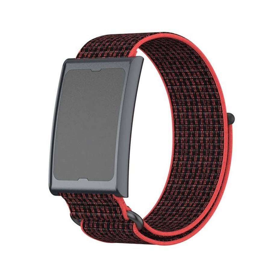 For Amazfit Helio Strap Metal Ring Two Sections Nylon Hook and Loop Fastener Watch Band(Red Black)