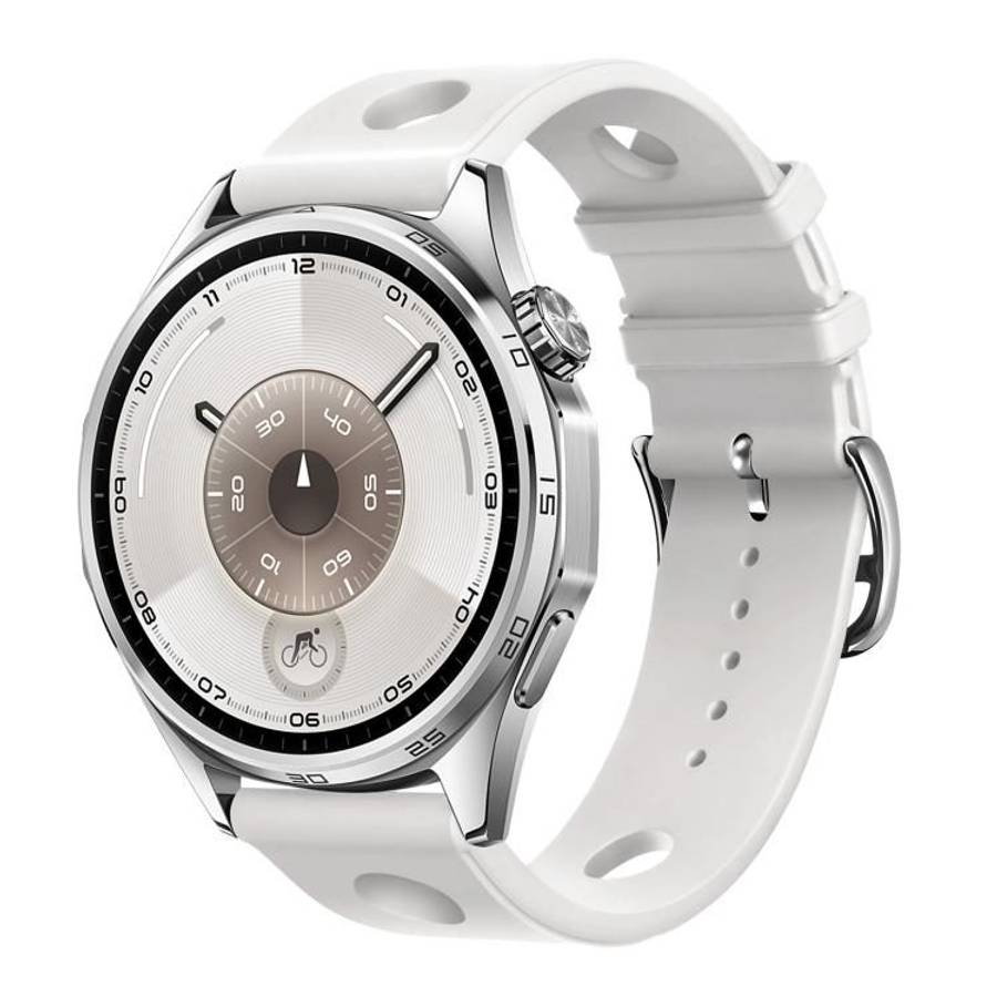 18mm Ladder Buckle Solid Color Holes Silicone Watch Band(White)