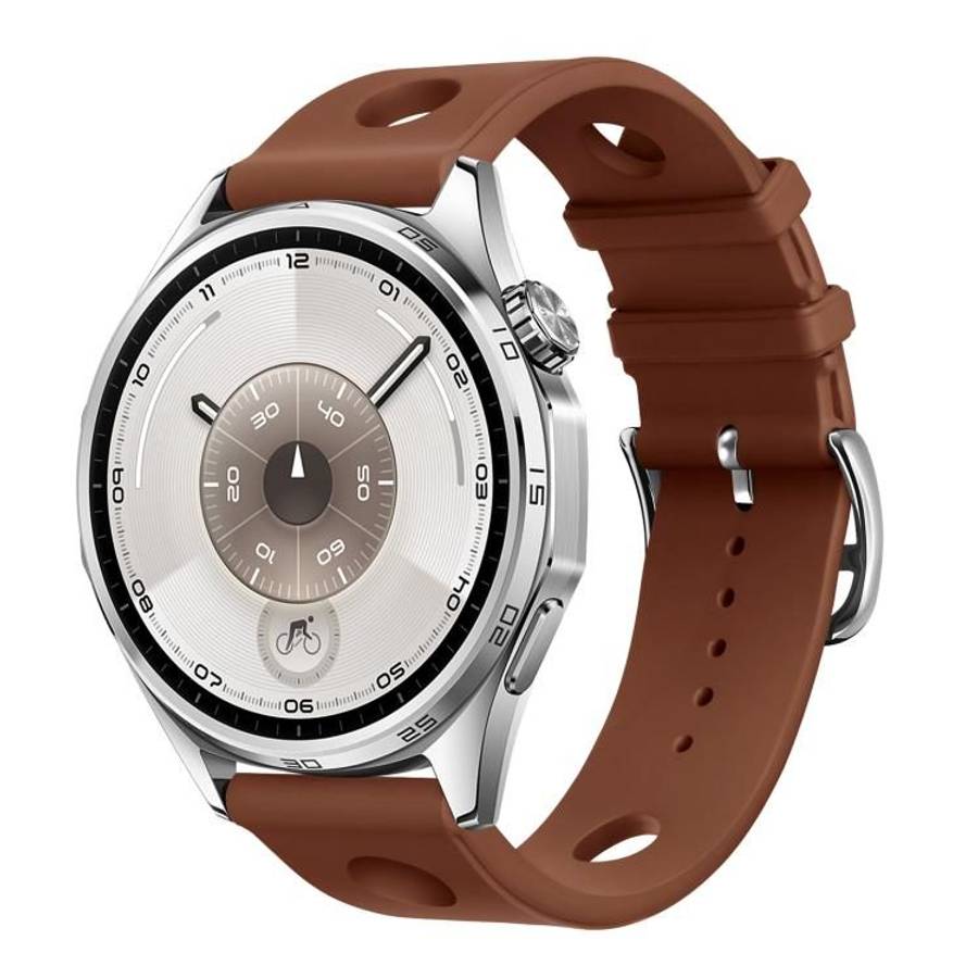 18mm Ladder Buckle Solid Color Holes Silicone Watch Band(Brown)