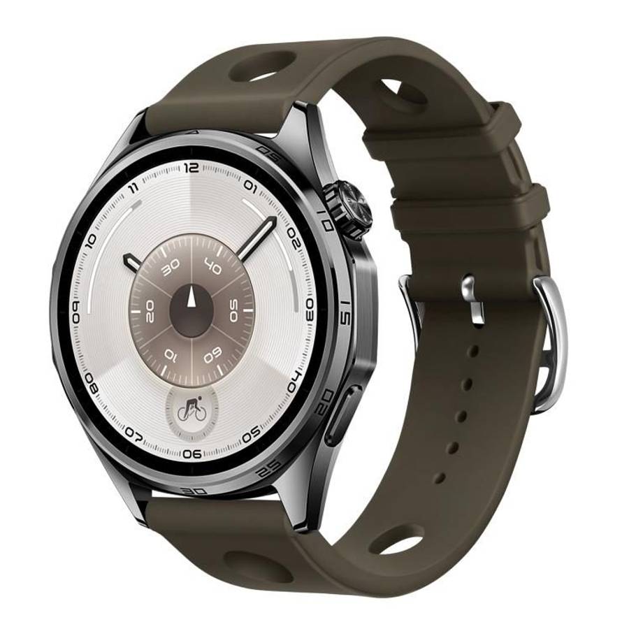 18mm Ladder Buckle Solid Color Holes Silicone Watch Band(Khaki)