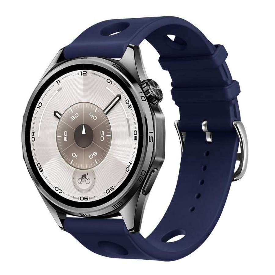 18mm Ladder Buckle Solid Color Holes Silicone Watch Band(Midnight Blue)