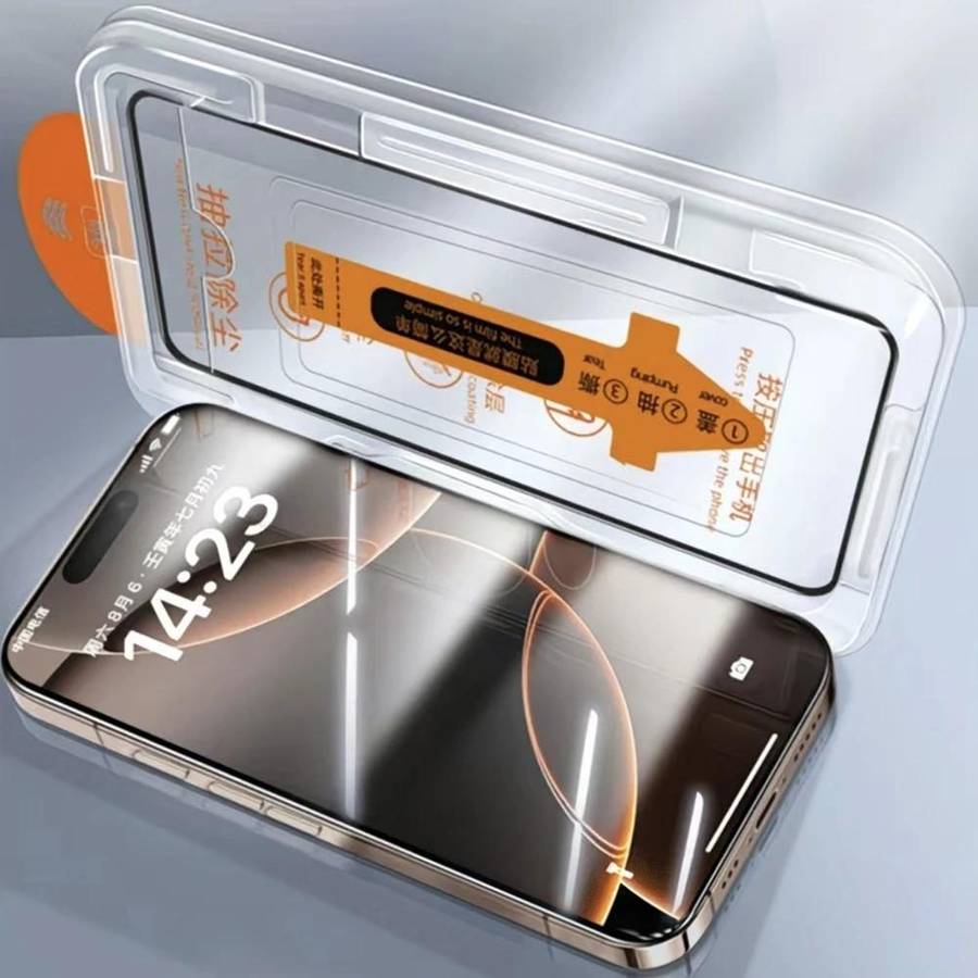 For iPhone 13 Pro Max Easy Install Box Dust-Free Clear Screen-printed HD Tempered Glass Film