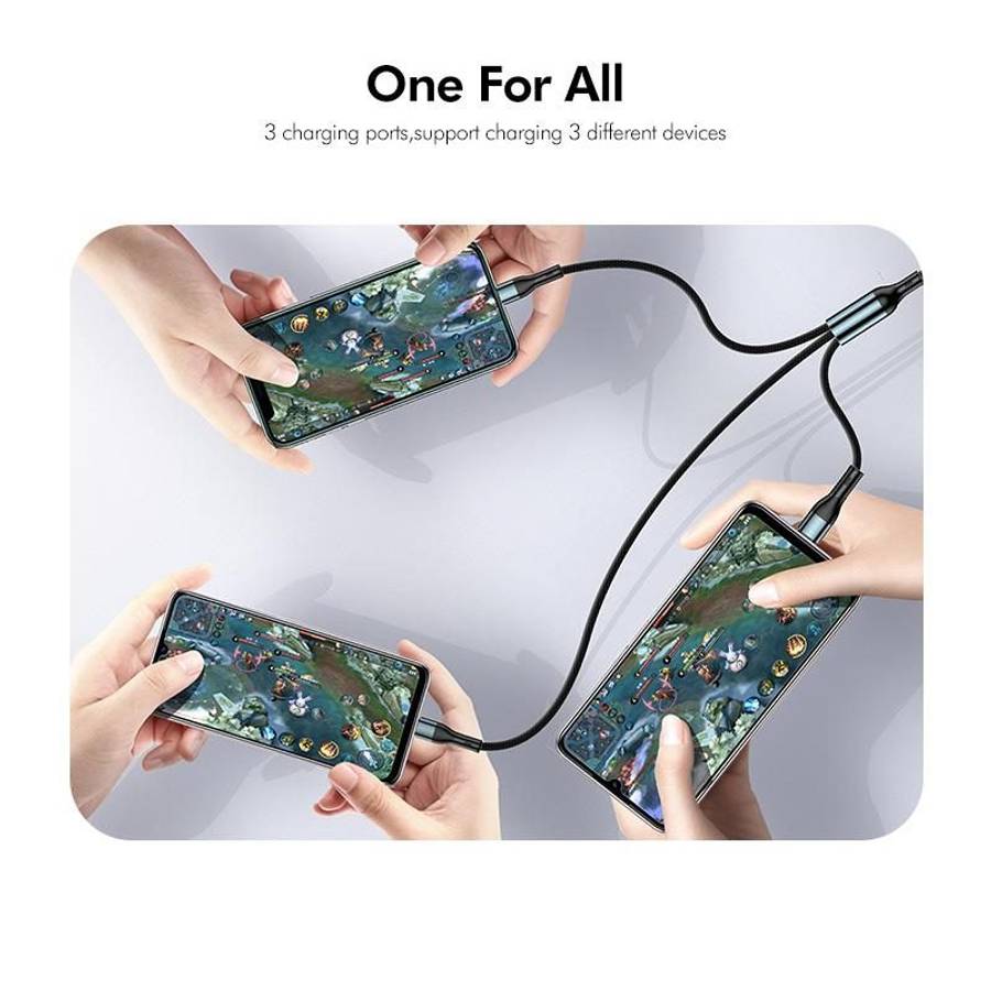 ENKAY 3-in-1 120W USB to 8 Pin / Type-C / Micro USB Nylon Braided Fast Charging Cable, Length: 1.2