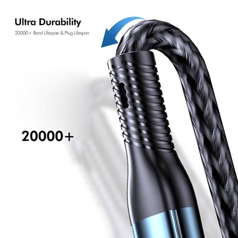 ENKAY 3-in-1 120W USB to 8 Pin / Type-C / Micro USB Nylon Braided Fast Charging Cable, Length: 1.2