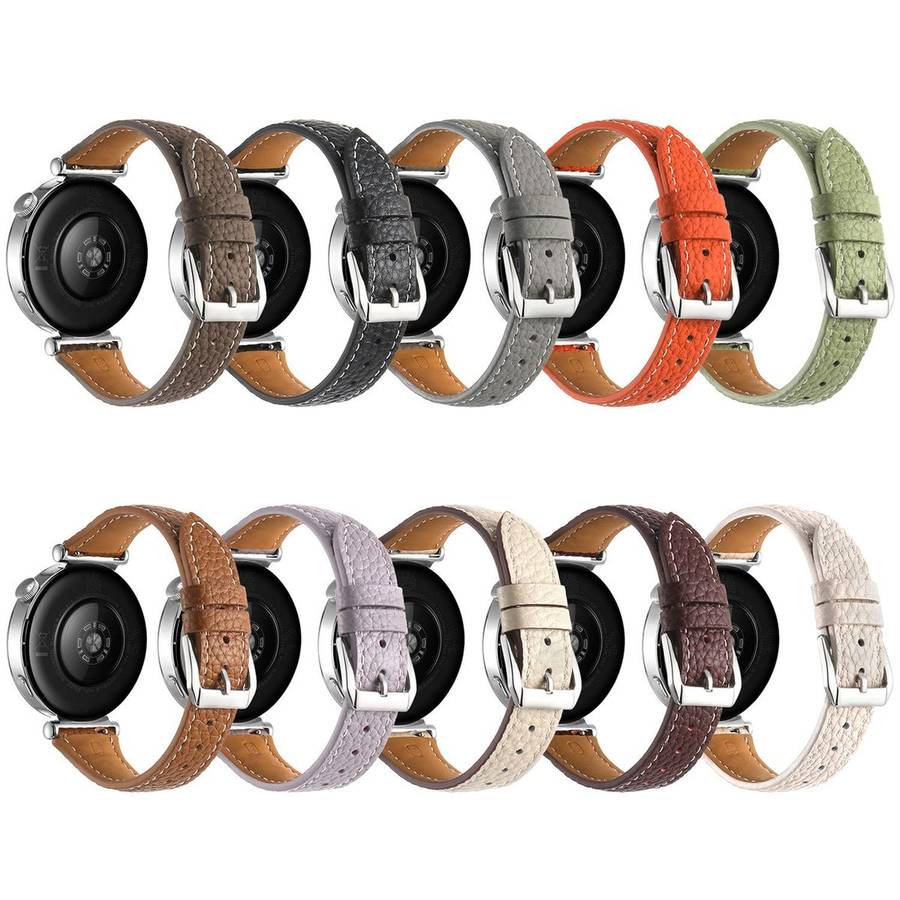 18mm Lychee Texture Pin Buckle Leather Watch Band(Taupe)