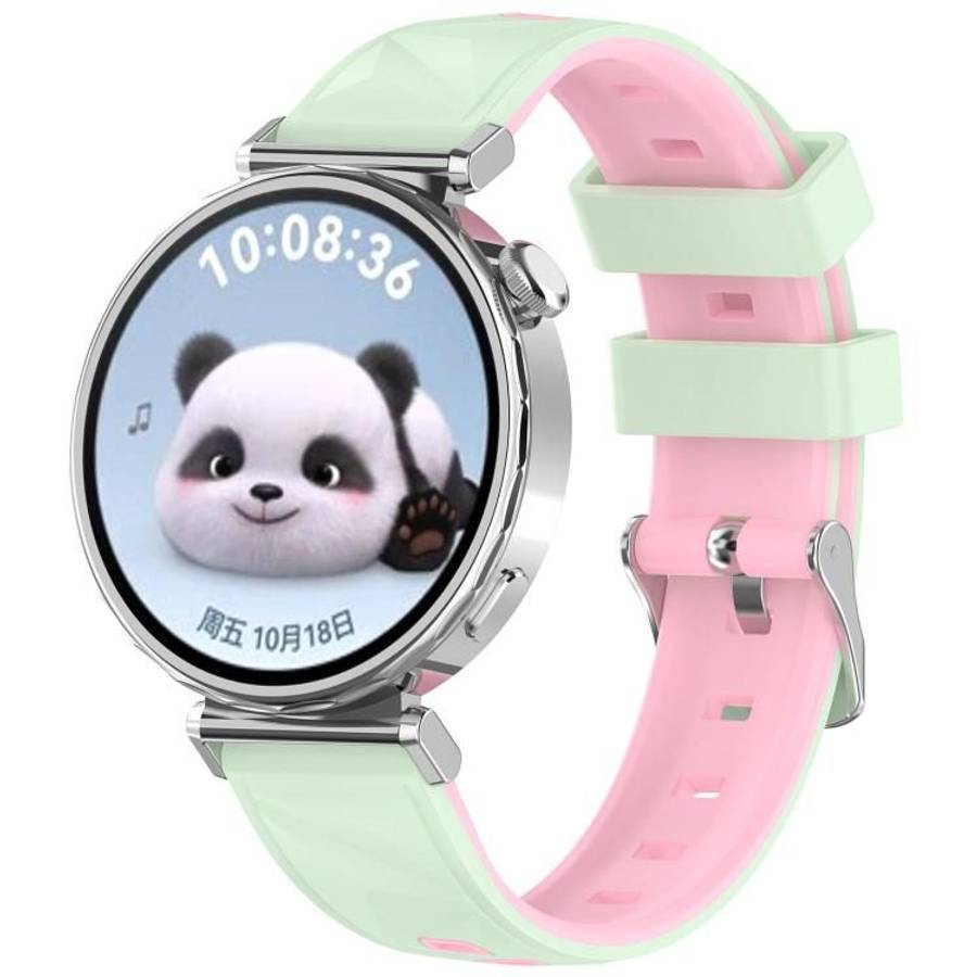 18mm Ice Crystal Texture Two Color Silicone Watch Band(Pink Green)