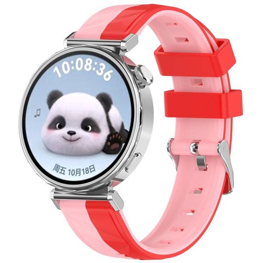 18mm Ice Crystal Texture Left and Right Spliced Two Color Silicone Watch Band(Pink Red)