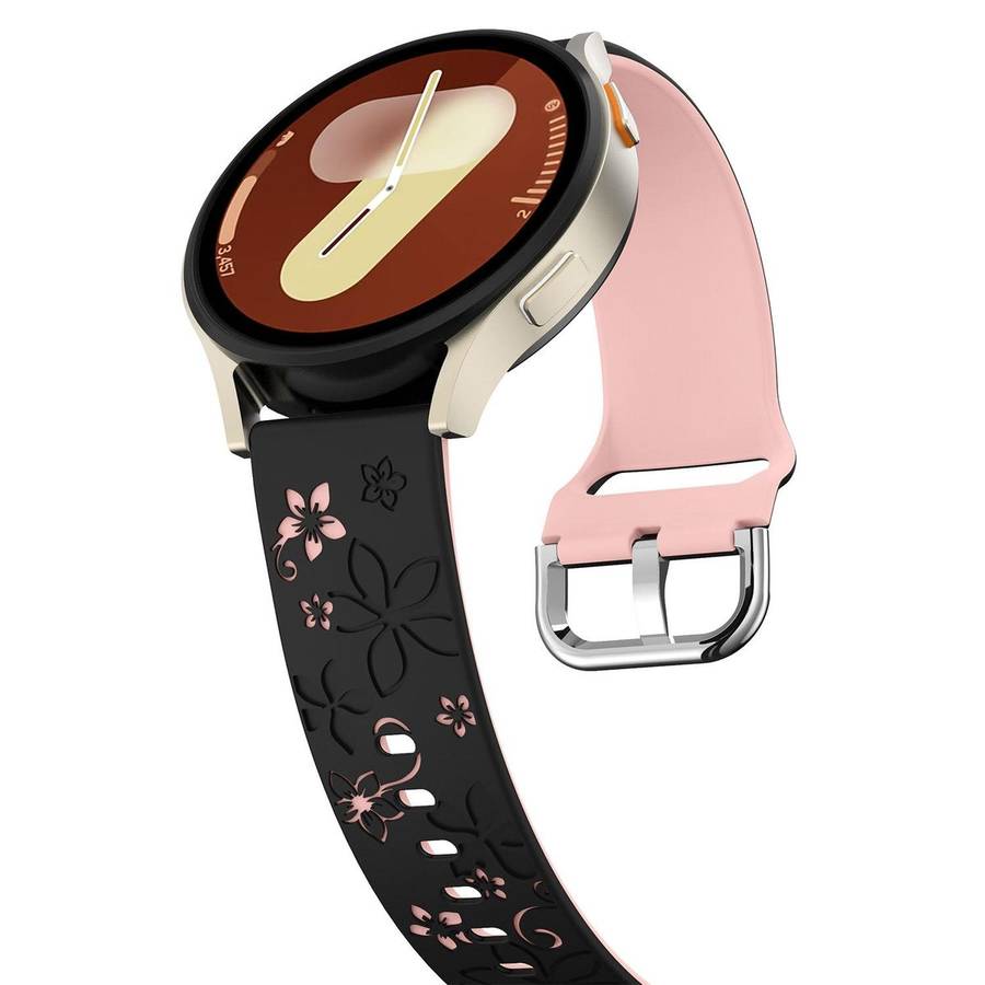 18mm Dual Color Engraved Silicone Watch Band(Black Light Pink)