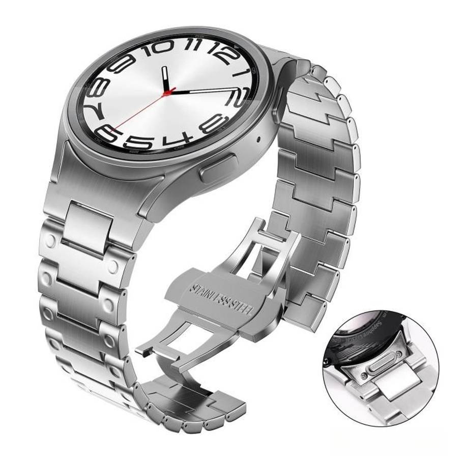 For Samsung Galaxy Watch FE / 7 / 6 / 5 / 4 Push Button Mechanical Style Butterfly Cl ... (Silver)