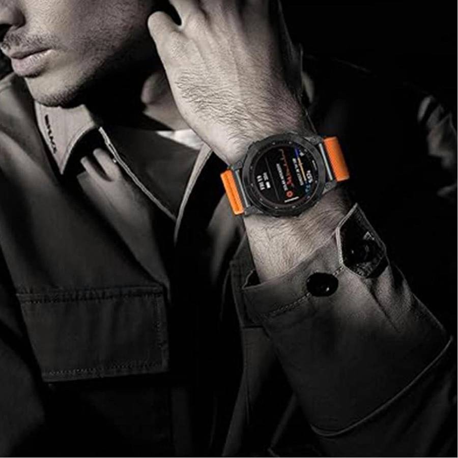 For Gamin 26mm Parachute Buckle Diagonal Weave Stretch Nylon Watch Band(Midnight Blue)