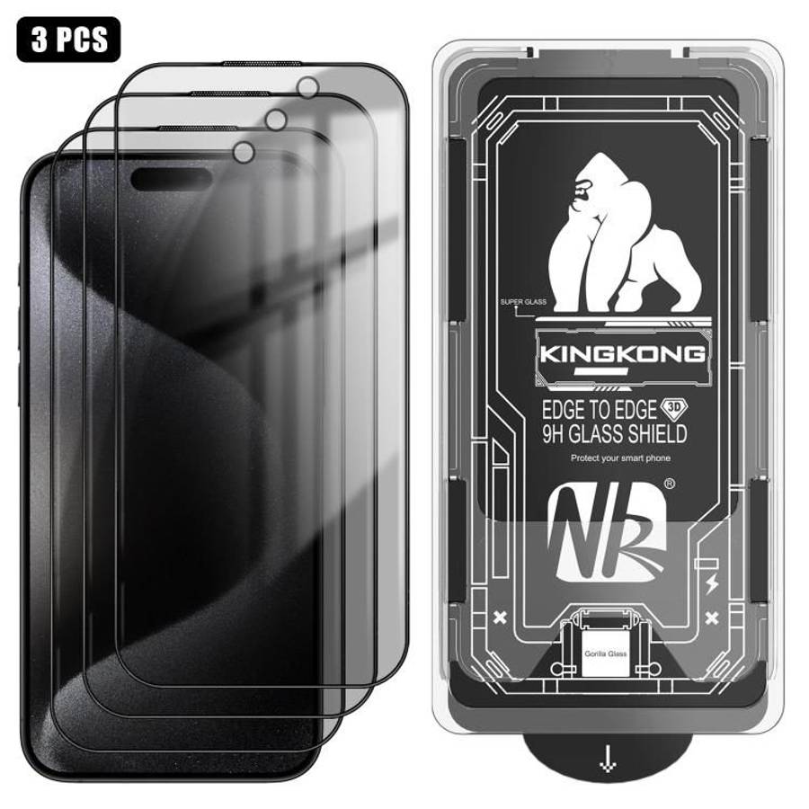 For iPhone 15 Pro 3pcs Easy Install Box Dust-Free 3D Curved Edge Privacy Electroplated Explosion-P