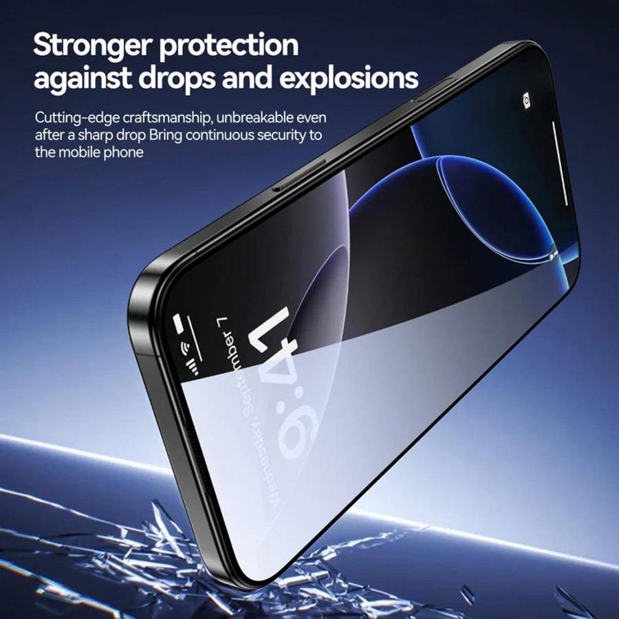 For iPhone 15 Pro 3pcs Easy Install Box Dust-Free 3D Curved Edge Privacy Electroplated Explosion-P
