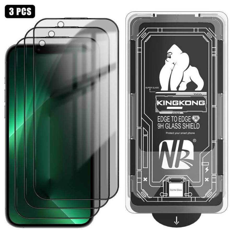 For iPhone 13 Pro 3pcs Easy Install Box Dust-Free 3D Curved Edge Privacy Electroplated Explosion-P