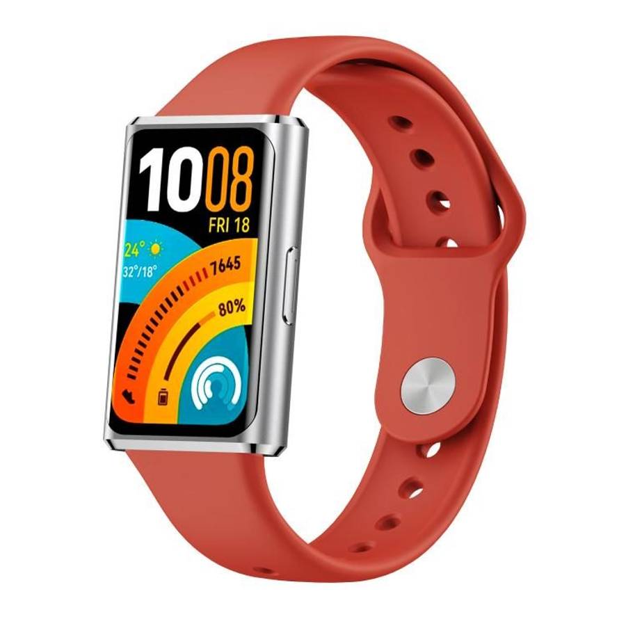 For Huawei Band 11 / Band 11 Pro Glossy Reverse Buckle Solid Color Silicone Watch Band(Dark Red)
