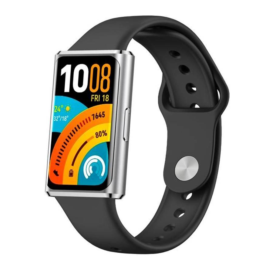 For Huawei Band 11 / Band 11 Pro Glossy Reverse Buckle Solid Color Silicone Watch Band(Black)