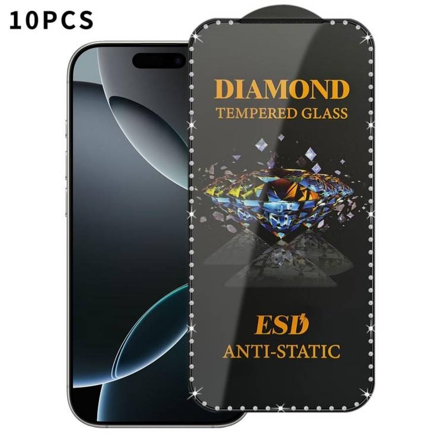 For iPhone 15 Pro Max 10pcs Full-Screen Diamond-Studded Silkscreen High-Definition Anti-Static Tem