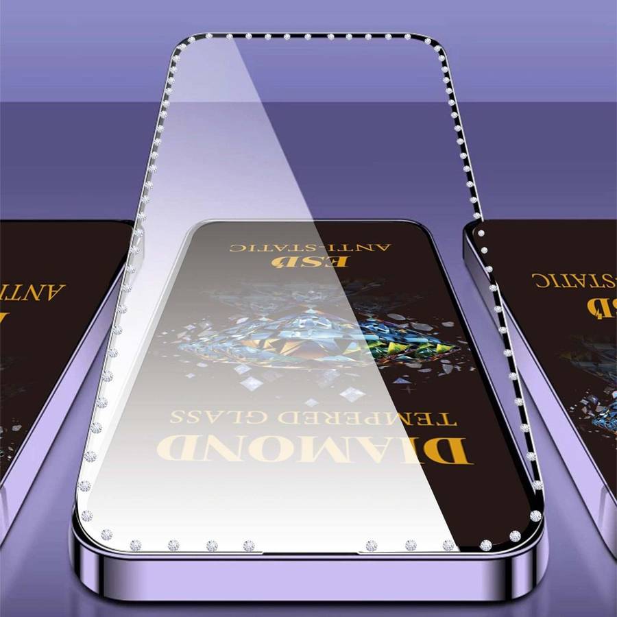 For iPhone 15 Pro Max 10pcs Full-Screen Diamond-Studded Silkscreen High-Definition Anti-Static Tem