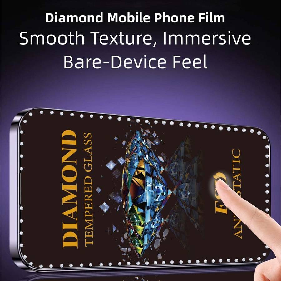 For iPhone 15 Pro Max 10pcs Full-Screen Diamond-Studded Silkscreen High-Definition Anti-Static Tem