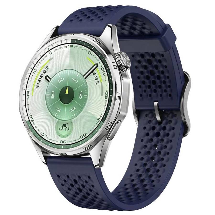 20mm Perforated Breathable Pin Buckle Silicone Watch Band(Midnight Blue)