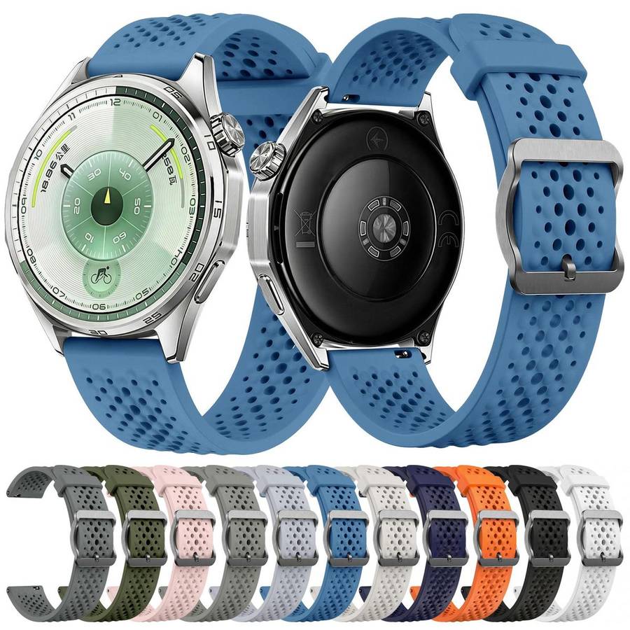 22mm Perforated Breathable Pin Buckle Silicone Watch Band(Blue)
