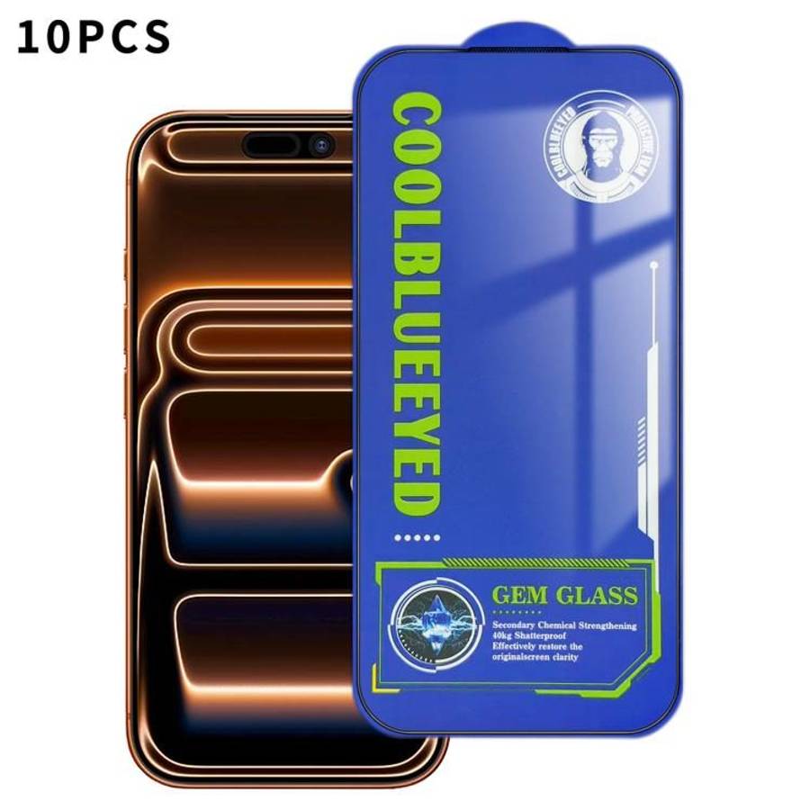 For iPhone 17 Pro Max 10pcs CoolBlueEyed Dustproof Mesh Anti-Static Silk Screen HD Tempered Glass