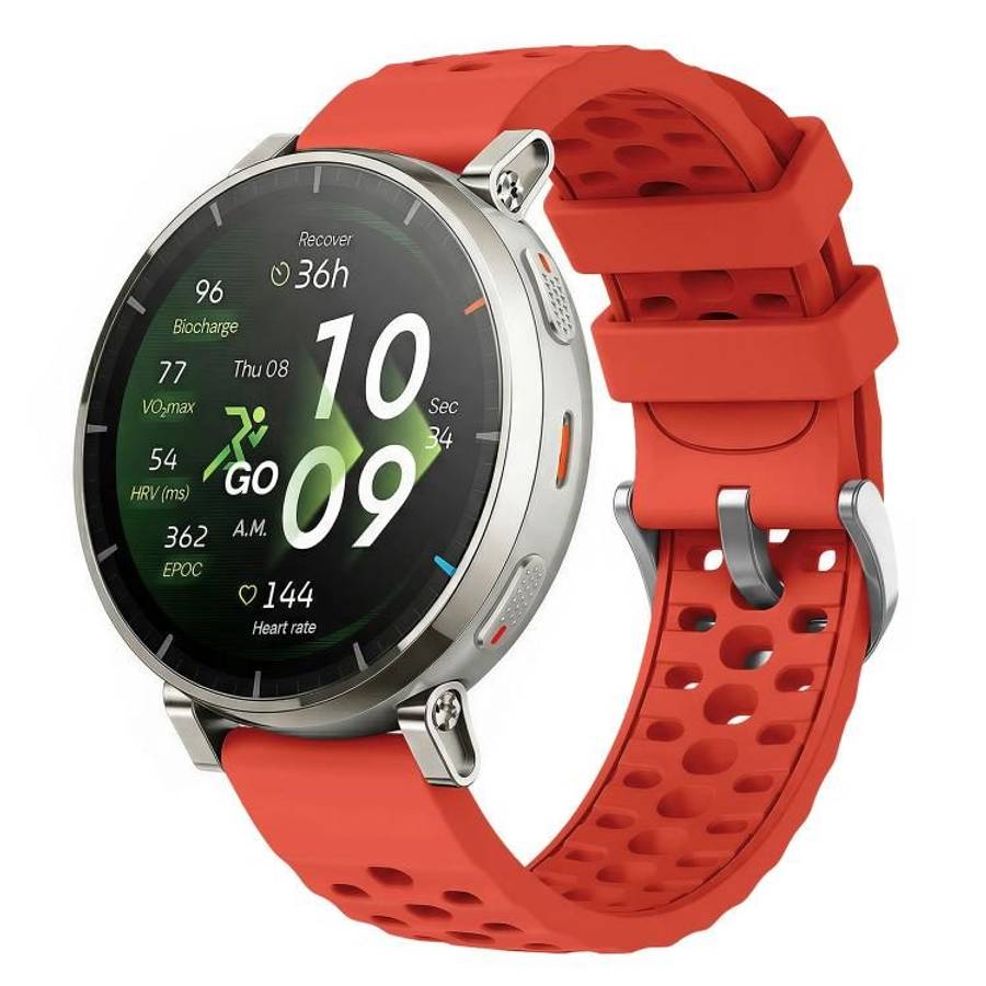 20mm Perforated Wave Textured Silicone Watch Band(Red)