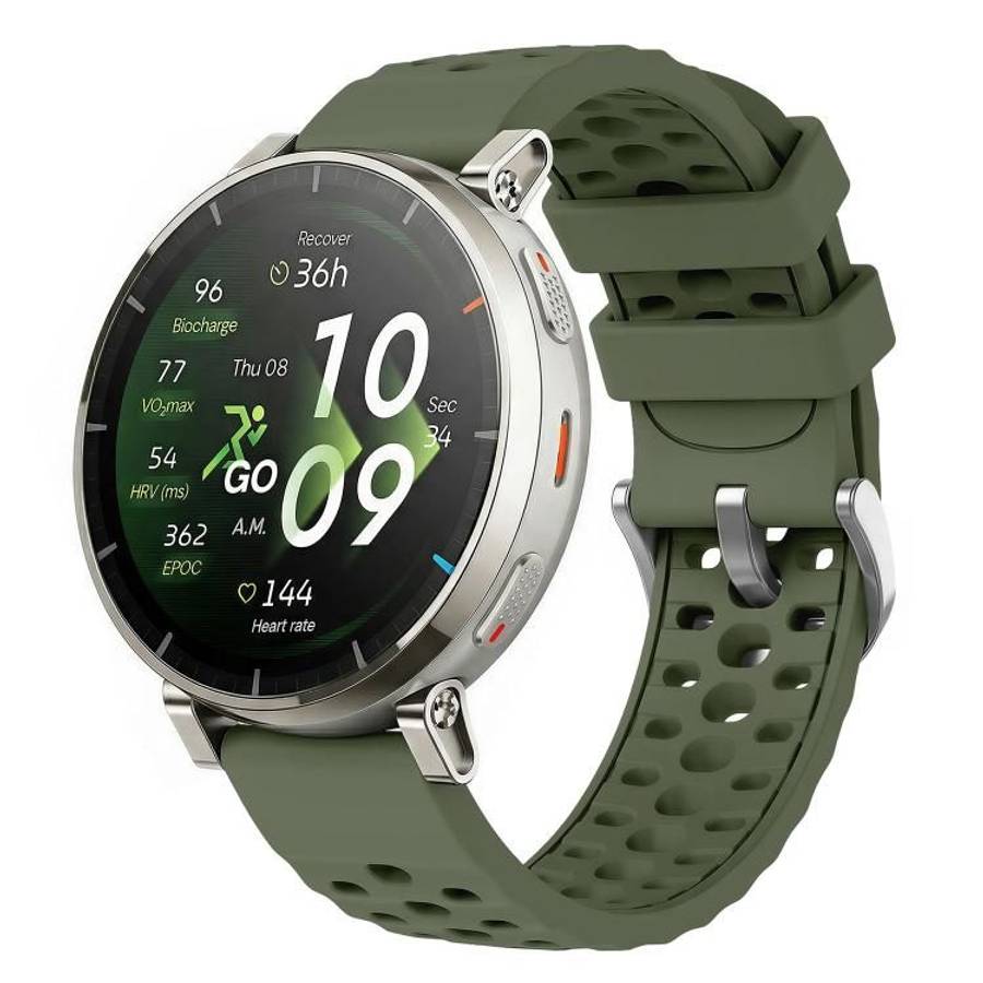 20mm Perforated Wave Textured Silicone Watch Band(Army Green)