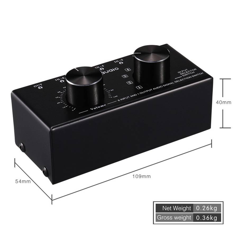 B017 6 Input 1 Output Audio Signal Selection Switcher Output Volume Adjustment Control 3.5mm Inter