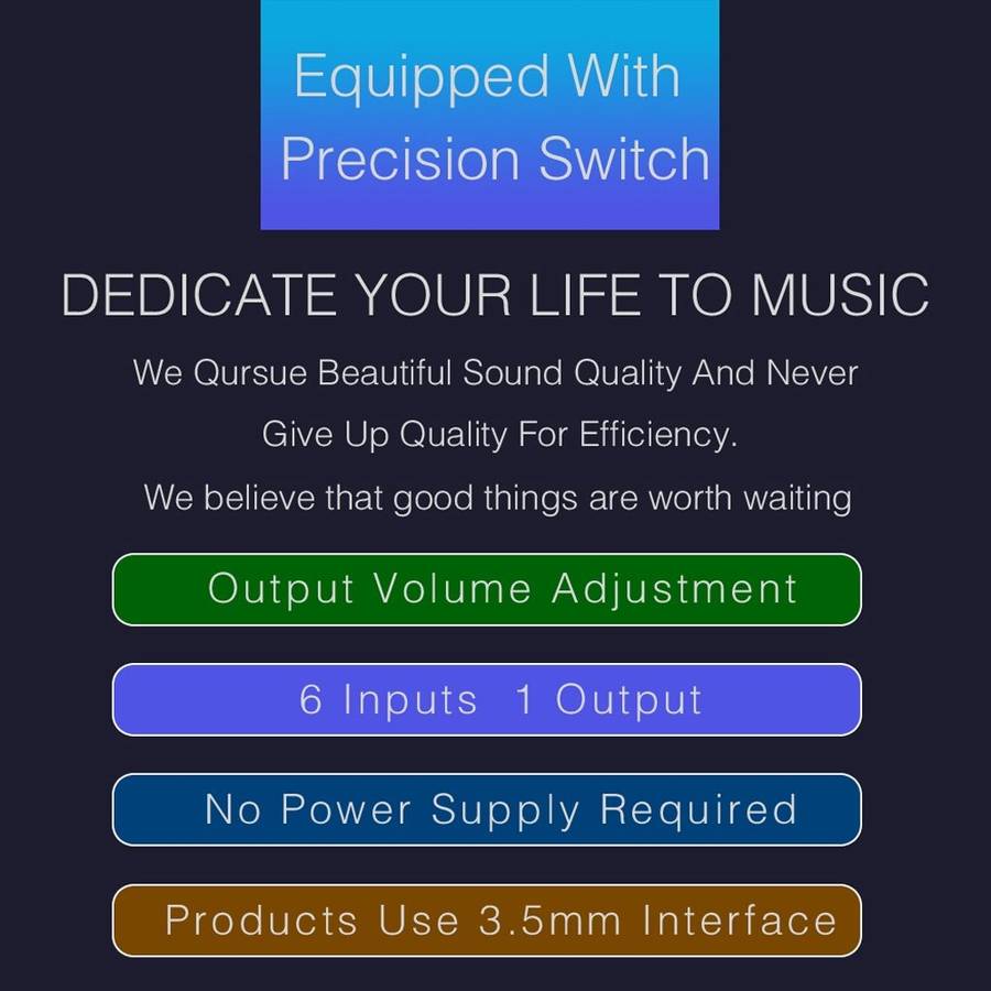 B017 6 Input 1 Output Audio Signal Selection Switcher Output Volume Adjustment Control 3.5mm Inter