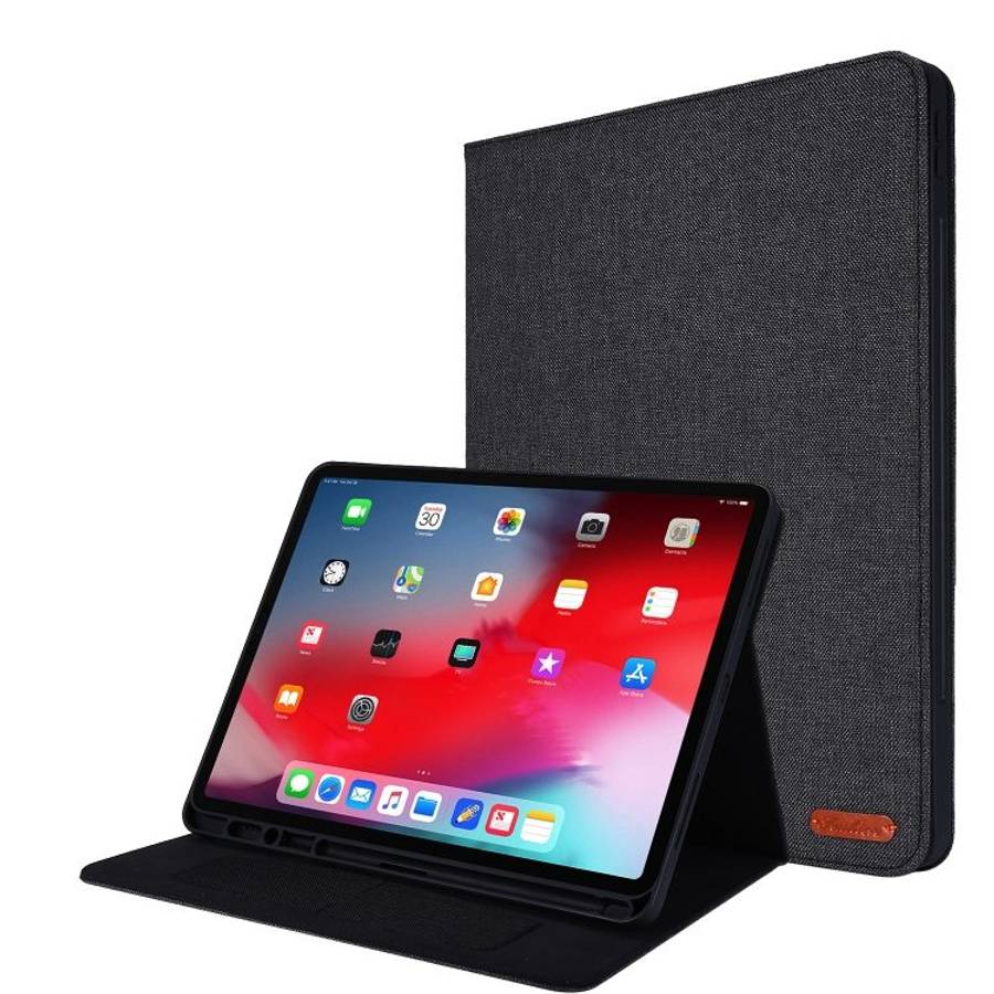 For iPad Pro 12.9(2020) Horizontal Flip TPU + Fabric PU Leather Protective Case with N ... (Black)