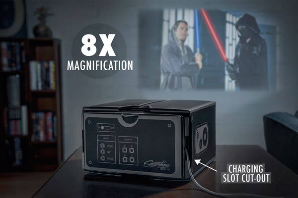 Projector displaying Star wars on a living room wall