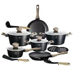 Berlinger Haus 15-Piece Marble Coating Ebony Maple Line Cookware (ALL CASSEROLES & PANS ARE SKEWED)