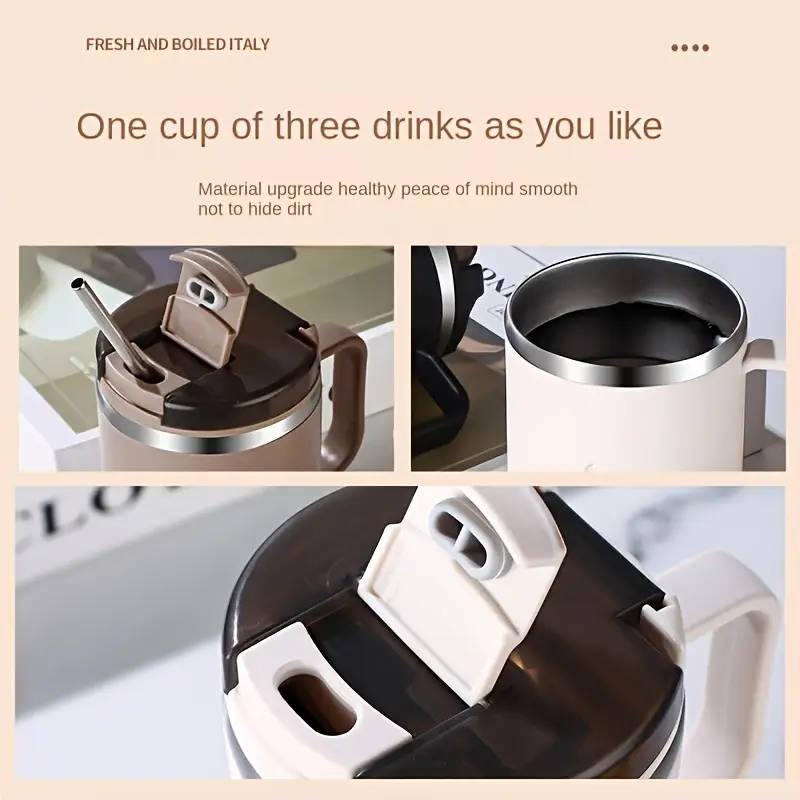 Stainless Steel Insulated Coffee Cup With Lid And Spoon Black