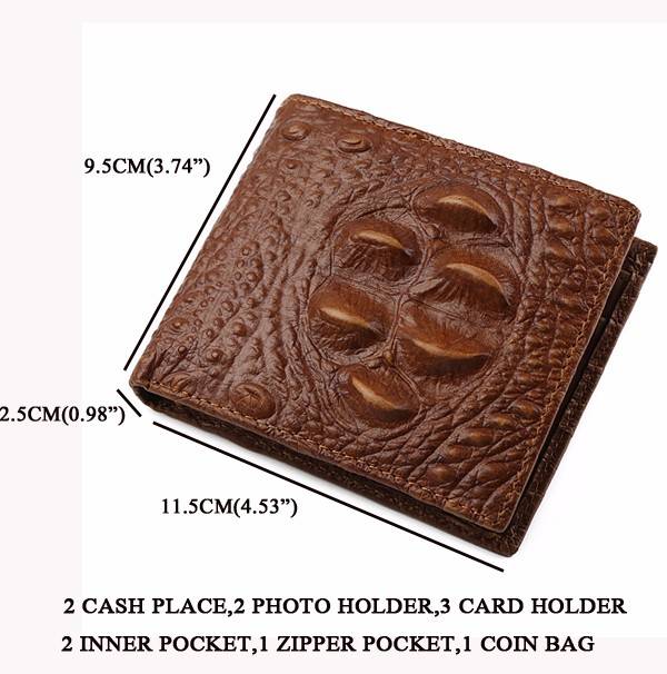 Men Crocodile Pattern Genuine Leather Short Wallet Coin Bag 