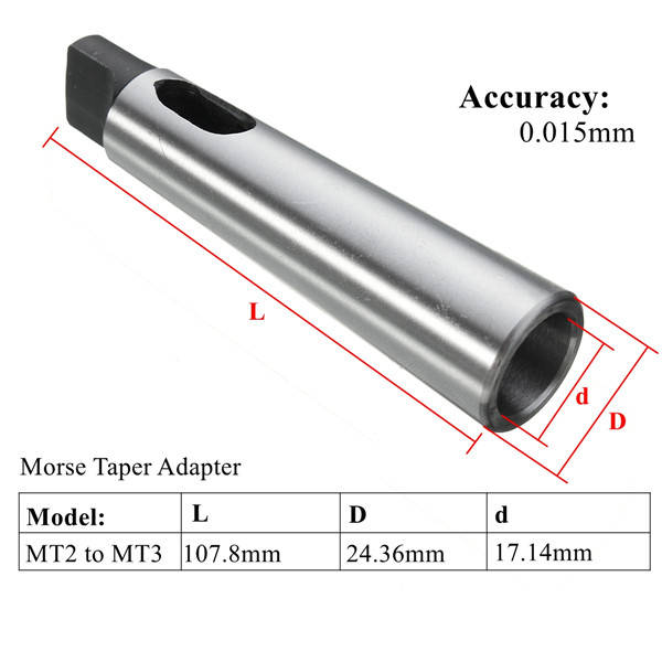 MT2 to MT3 Morse Taper Reduction Adapter Drill Sleeve for Lathe Milling
