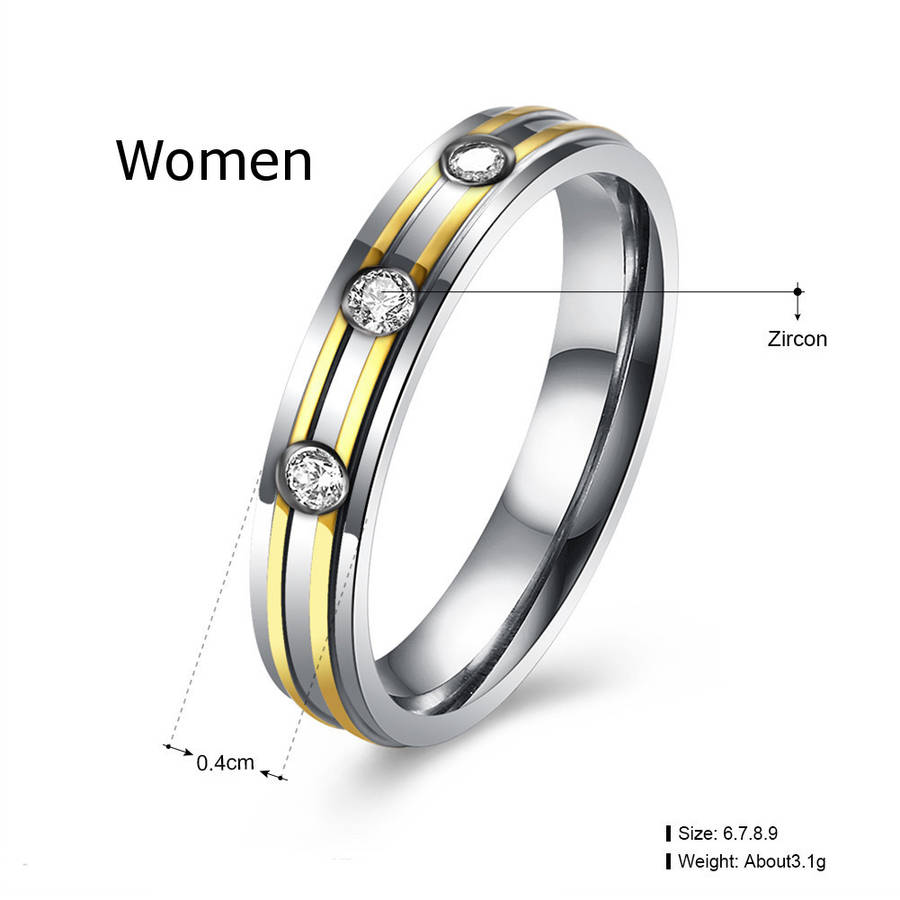 Gold Stripe Simple Zircon Stainless Steel Ring Women Men Gift Wedding Jewelry