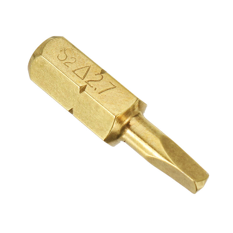 Broppe 4pcs 25mm 1.8-2.7mm Triangle Shaped Screwdriver Bits 1/4 Inch Hex Shank Electroplating Bronze