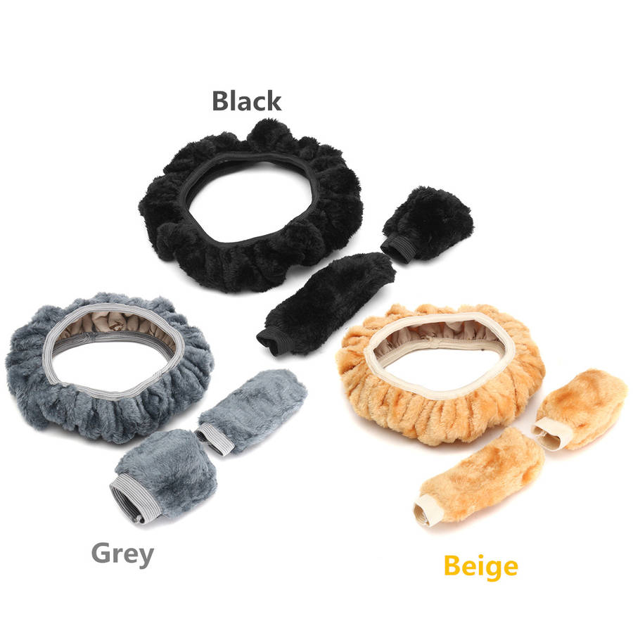 3Pcs Velvet Car Steering Wheel Handbrake Gear Shift Cover Grips Accessory Set 38cm
