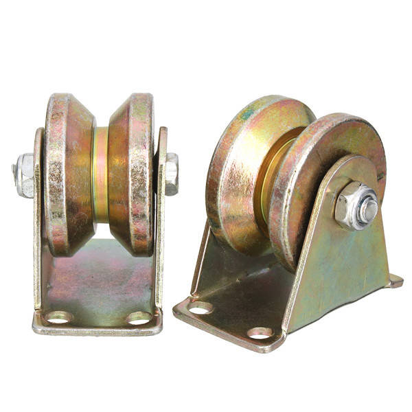 2pcs 660lb 2 Inch V Type Wheel Sliding Gate Roller Steel Wheel Track Rail with Bracket Casters
