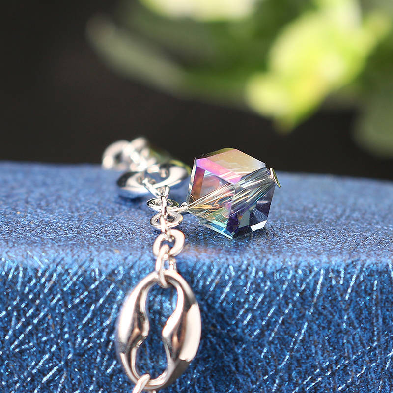 JASSY Elegant Platinum Plated Colorful Crystal Cube Pendant Anklet Anallergic Best Gift for Women