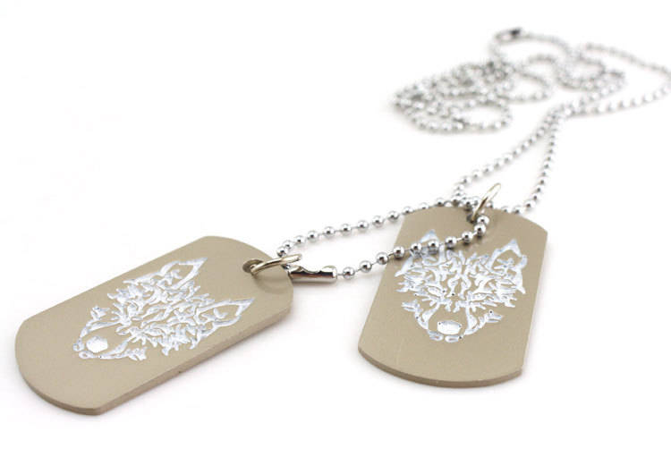 Military Army 2 Dog Tags Wolf Pendant Charm Men Chain Necklace