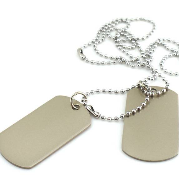 Military Army 2 Dog Tags Wolf Pendant Charm Men Chain Necklace